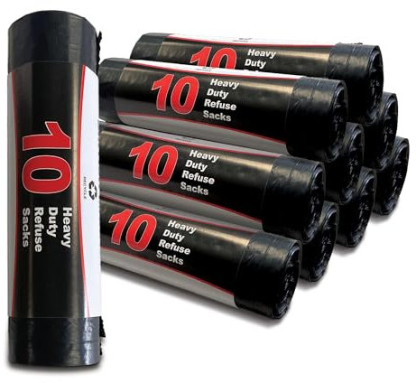 G4GOODS® 10 Rolls of 100 Pcs 50L Flat Top Black Bin Bags 30 Micron/120 Gauge 10 Bags Per Roll Extra Strong Garden Waste Rubbish Bags for Household Office Use (15x29x33)