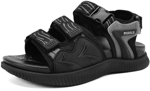 KuaiLu Sandalias Trekking Deportivas Hombre Comodas Caminar Ortopedicas Fascitis Plantar Sandalias Senderismo Verano Abierta Ligera Cuero Ajustables Antideslizantes Zapatos Montaña Negro 41