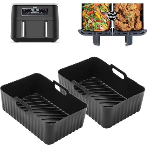 2-Pack Reusable Silicone Air Fryer Liners for Ninja Dual Air Fryer, Compatible with Ninja Foodi AF300UK, AF400UK, SL400UK, Tower T17088, Heat Resistant, Microwave & Oven use, (7.6L- 9.5L)