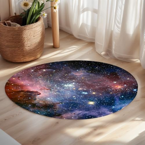 goodbath Rund halkfri supermjuk matta för sovrum, vardagsrum, lekrum, stol för pojkar, flickor (120 cm, stjärna)