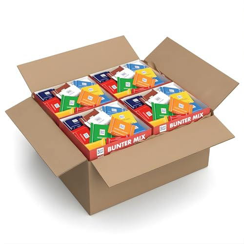 Ritter Sport mini Bunter Mix, Schokolade, Vollmilchschokolade, Halbbitter- & Edelvollmilch-Schokolade, perfekt zum Naschen und Genießen, Geschenkidee, 4 x 1,4 kg (336 Stück)