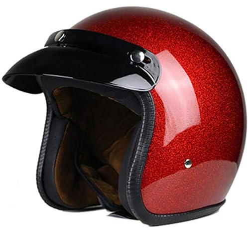 Motorcykelhjälm Vintage Open Face-hjälm 3/4-hjälm Herr Dam Universal DOT ECE-godkänd Halvhjälm Vintage Jet-hjälm(Red,S=(55~56cm))