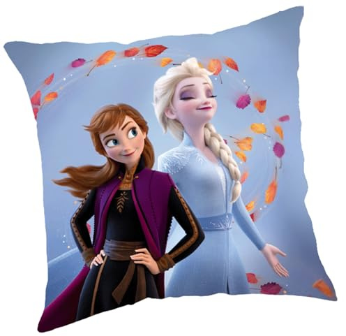 Disney Die Eiskönigin Kissen Anna und ELSA 40cm x 40cm, Vorder- und Rückseite, Dekokissen Kuschelkissen Wendekissen Kinderkissen Schmusekissen Kopfkissen (Blau)
