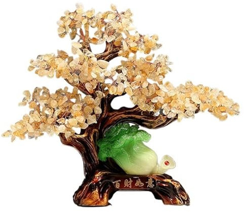 GLigeT Edelstein Baum Geldbaum aus Kristall, Feng-Shui-Statue, Reichtumsdekoration, Glücksbaum, Edelsteinbaum als Dekoration for Zuhause und Büro, spirituelles Ornament Geldbaum Feng Shui(Yellow)