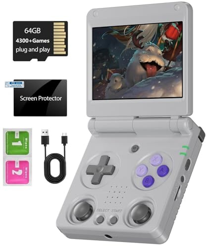 Anbernic RG34XXSP Foldable Retro Handheld Game Console , 3.4 Inch IPS Screen Linux System Built-in 64G TF Card 5000+ Games Handheld Emulator Support 5G WiFi Bluetooth TV Output(Gray)