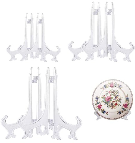 ZWWOGE 6 Pezzi Portapiatti Porta Foto Trasparente Piedistallo da Tavolo Pieghevole Supporto Foto Plate Stand Cavalletto da Tavolo,Utilizzabile per foto, piatti e altri ornamenti(Piccolo/Medio/Grande)