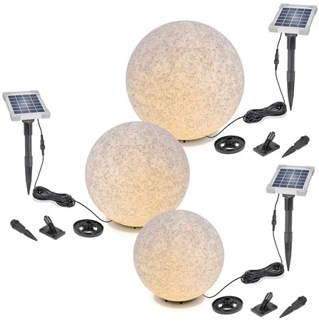 Esotec Solarkugeln Leuchtsteine Leuchtkugeln Gartenbeleuchtung Set 106120 | Solar-Leuchtstein-Set Ø30/40/50 cm, 9 Lichtfarben 2800K/4500K/6500K, bis 12 Std., LiFePO4 Akkus wechselbar, 3× 2 Wp Modul