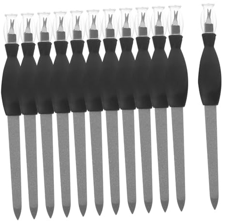NIYANGLE Nagelhautentferner Schwarz aus Edelstahl für Professionelle Maniküre mit Zwei Körnungen und Doppelseitige Nagelfeile 12 Stück und Nail Art