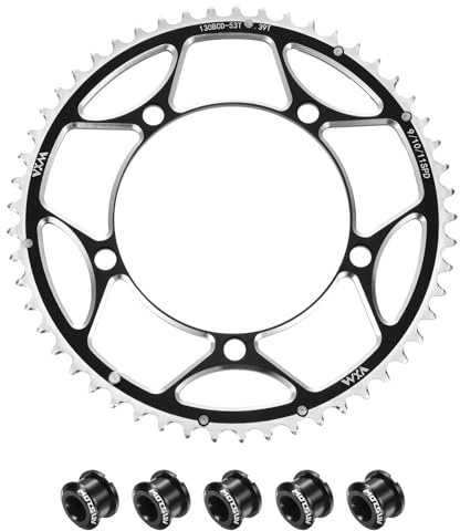 sourcing map 130BCD Fahrrad-Kettenblatt-Set, 53T, rund, schmal, breit, einzelnes Aluminium-Kettenblatt mit doppelten runden 5 Schrauben, für Rennrad, Fahrrad, 9/10/11-Gang-Ketten