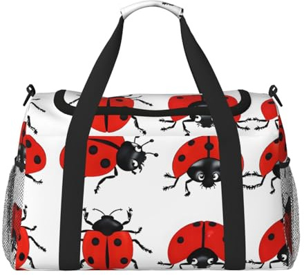 Damen-Sporttasche mit Marienkäfer-Aufdruck, Reisetasche, Seesack für Herren, klein, mittelgroß, Wochenendtasche, Übernachtungstasche für Damen, Sporttasche