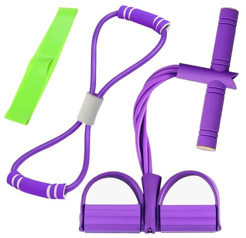 ZYEKIU 3 Pièces Corde de Tension Multifonctionnelle avec Figure 8 Bande de Résistance et Elastique 6 Tubes Élastique Sport Expander Élastique Sport Expander pour Gymnase Yoga Sport Maison (Violet)