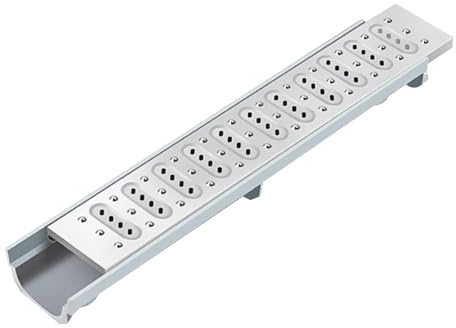 Canale di drenaggio a forma di U con griglie in acciaio inox, sistema di drenaggio largo 10,2 cm, per vialetti e grondaie da giardino, 60 x 10 x 6 cm