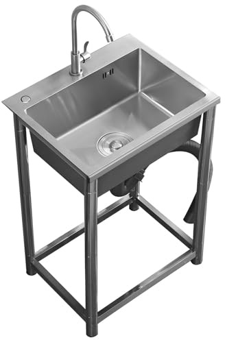Évier Utilitaire en Acier Inoxydable, Évier de Cuisine Autoportant À Une Cuve avec Robinet Rotatif À 360° pour Buanderie, Garage(45x40cm/18x16in)