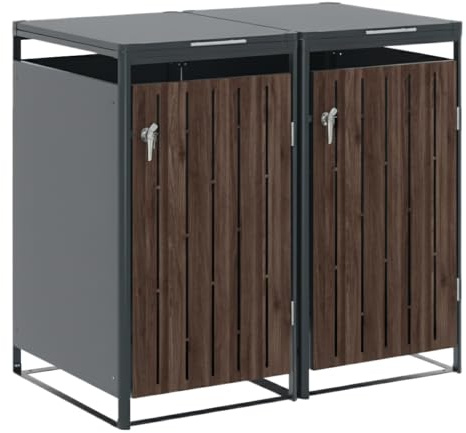 Endorphin Design Mülltonnenbox, 2er, 240 l, in anthrazit mit Holzdekor, aus verzinktem Stahl pulverbeschichtet, Breite x Höhe x Tiefe: 132x119x82 cm
