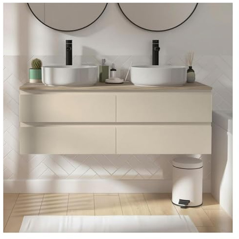 MOB-IN Ensemble Double Vasque Suspendu Sorrento avec vasques et robinets 120 cm