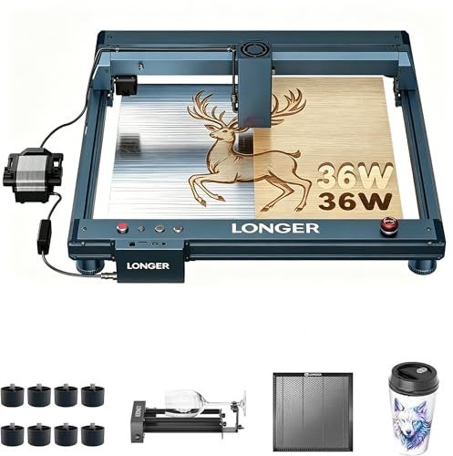 Longer B1 30W Laser Graviermaschine, Mit Auto Air Assist, Y-axis Rotary Roller 360° Rotation with Bracket,440mm * 440mm Honeycomb,8Pcs Höhenverstellung der Graviermaschine