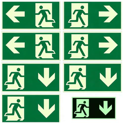 7 Pezzi Cartello Uscita di Emergenza, Segnale Cartello Uscita di Emergenza, Segnaletica di Sicurezza EXIT Adesiva ad Alta Visibilità, per Ufficio, Magazzino e Luoghi Pubblici