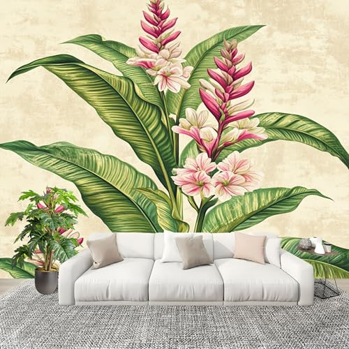 Papel Pintado Infantil Habitación 200x140 cm Pintado Estampado de Plantas Tropicales Fotomurales Pared Tejido No Tejido Decorativos Murales Fotográfico Verde Moderno Decoración de Paredes