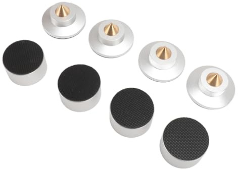 FAUOSWUK Aluminiumlegering Högtalarisolering Fotdyna, Stötdämpare för CD/DVD-spelare och Förstärkare, 4 St Vibrationsdämpare (Silver)