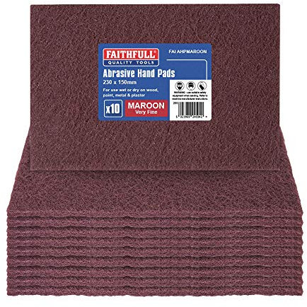 Faithfull AHPMAROON Very Fine Hand Pad 230 x 150mm - Maroon (Pack of 10), FAIAHPMAROON