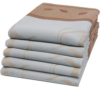 ZOLLNER 5er Set Geschirrtücher, 50x70 cm, Baumwolle, Kaffee Motiv, hellgrau braun