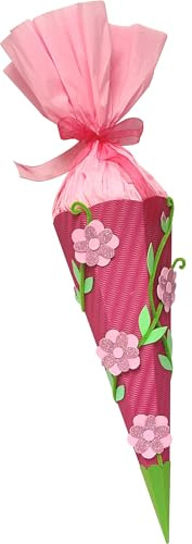 Prell Schultüte Bastelset Zauberwald rosa-pink Blumen - Zuckertüte - aus 3D Wellpappe, 68cm hoch