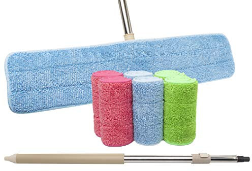 LTWHOME Value Packung mit 60cm Aluminium Abnehmbarer Flachmopp für Boden, Wand, Fenster + 6 Stück Mikrofaser Mop Kopf(3 Farben)