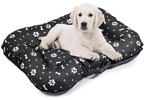 BOUTIQUE ZOO Hundebett - Wasserfest, Waschbar Hundematte aus Codura | In & Outdoor für große Hunde | Farbe: Schwarz mit Weiß Muster, Größe XL: 105 x 85 cm