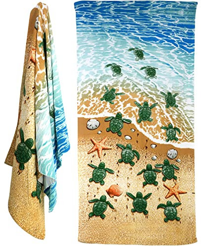 GEEZY Microfibre Beach Towel, Turtles Design - Quick Drying, Lightweight, Sand-Free, Large & Durable, Summer Design - Beach Essentials for Travel, Holiday, Swimming, Sauna, Adults & Kids, 70x140cm