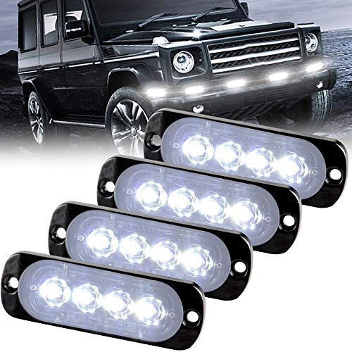 Sidaqi Feux Stroboscopique Urgent Avertissement Flash Danger Lampe d'avertissement 4 LED Blanc pour Véhicule Camion Remorque 12-24V (4pcs)