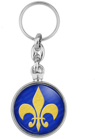 BADGMANIA | Porte clés Métal Fleur de Lys | Or Fond Bleu | Royale Roi de France Royauté | Logo 33mm 2 faces