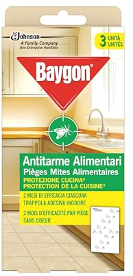 Baygon Pièges Mites Alimentaires Protection Cuisine Sans Odeur 3 Pièges | Piège sans insecticide qui capture les mites alimentaires avec une efficacité continue jusqu'à 8 semaines