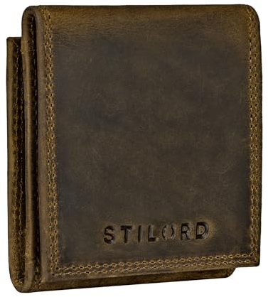 STILORD Cody Wiener Schachtel Leder mit Geldscheinfach kleines Portemonnaie Mini Geldbörse Slim Wallet Vintage Münzbörse Münzetui Echtleder Farbe:mittel - braun