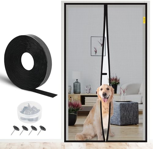 fowong Fliegengitter Tür Magent 100x210 cm, 10x Reißfeste Nanogitter | Upgarde Katzenschutzgitter– bis zu 5 Jahre,Starke Magnete,Ohne Bohren mit Klebeband,für Balkontür, Klare Sicht,Schwarz