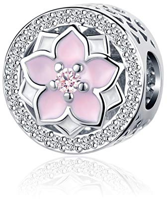 Ciondolo a forma di cuore con orchidea rosa, adatto per braccialetti Pandora, regalo di Natale e compleanno, per donne, figlia, sorella, nipote