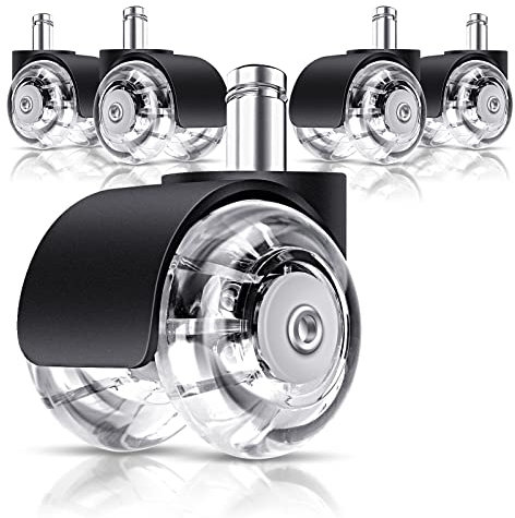 Bürostuhlrollen (5er Set) mit 11mm x 22mm Stange, geeignet perfekt für alle Böden oder Teppiche - Rollen geräuschlosund schützen den Boden vor Beschädigungen - Ideal für Bürostühle und Drehstühle