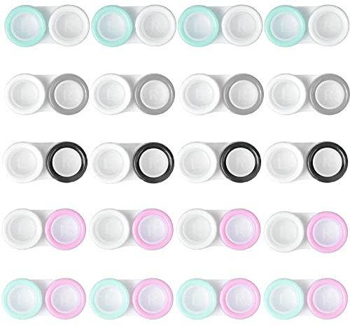 20PCS Kontaktlinsenbehälter, Linsenbehälter, Kontaktlinsen Behältnis Set, Brillenetui Tragbar, Reise Kontaktlinsen Set, Kontaktlinsendose mit Schraubverschluss für Zuhause und Reisen, 5 Farben
