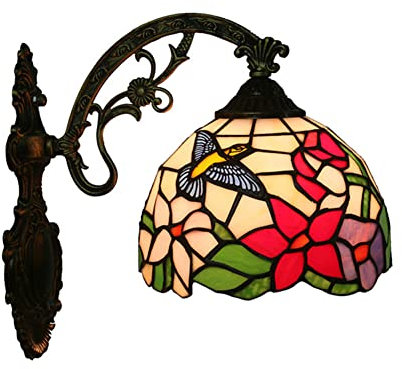 OOWOKS Tiffany Lampe Glasmalerei Lampenschirm Vintage Wandlampe Badezimmerspiegel Scheinwerfer Nachttisch Wandleuchten E27 viktorianische Wandleuchte,für Café,Loft,Bar,Flur Antik schmücken leuchte