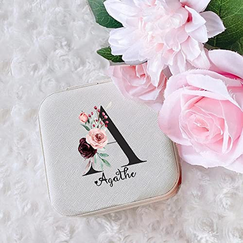 Boîte À Bijoux Avec Lettre Initiale Personnalisée - Boîte À Bijoux De Voyage Pour Demoiselle D'Honneur Boîtes À Bijoux Avec Nom Personnalisé Proposition Parfaite Cadeaux De Mariage Fermeture