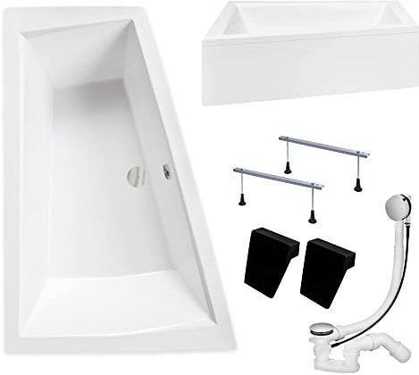 KOLMAN Badewanne INTIMA Eckbadewanne 170x125 Links mit AcrylSchürze, Ablaufgarnitur und Füßen Komplettset 4in1 Premium Original Acryl Wanne Siphon