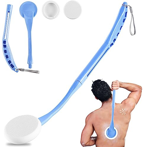 Eincremehilfe für rücken, Rückeneincremhilfe mit 2 Austauschbaren Pads, Massage, Creamer, Geeignet für eingeschränkte Personen ältere Menschen und Kinder, blau Länge 52 Zentimeter