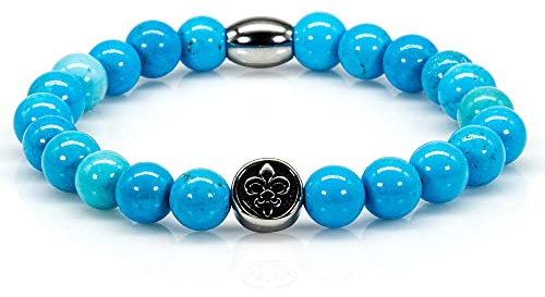 Bracciale Turchese Bracciale Con Perline Giglio Fiorentino Argento 8mm Acciaio Inossidabile Turchese Verde/Blu (Blu turchese)