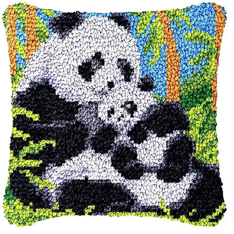 Juego de ganchos para hacer uno mismo, cojín de anudado, juego de cojines de ganchos, juego de cojines de ganchos, alfombra de nudos, funda de cojín de sofá, regalos hechos a mano, 43 x 43 cm, panda