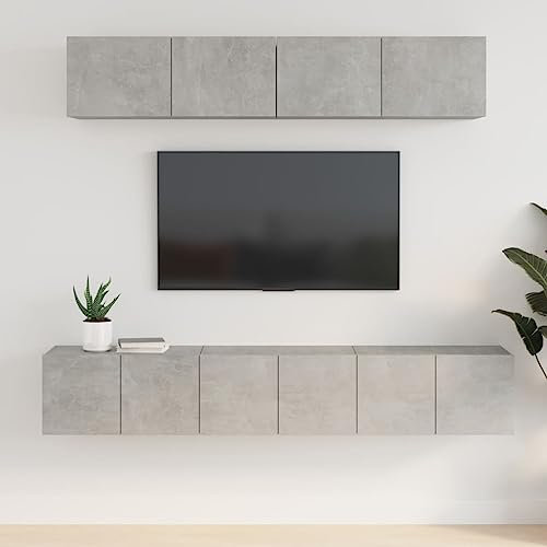 CIADAZ 5-TLG. TV-Schrank-Set Betongrau Holzwerkstoff Wohnzimmer Möbel, Sideboard Wohnzimmer, Fernsehschrank, Tv Kommode, Tv Lowboard, Tv Möbel, Wohnwand, 3114425