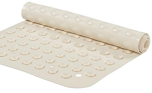 YANZIFLY Bathtub Mat for Shower: Soft Silicone Bath Mat Non Slip 16 X 40 with Suction Cups Tub Mat for Bathroom for Kids Elderly Extra Large Shower matt Machine Washable - Beige