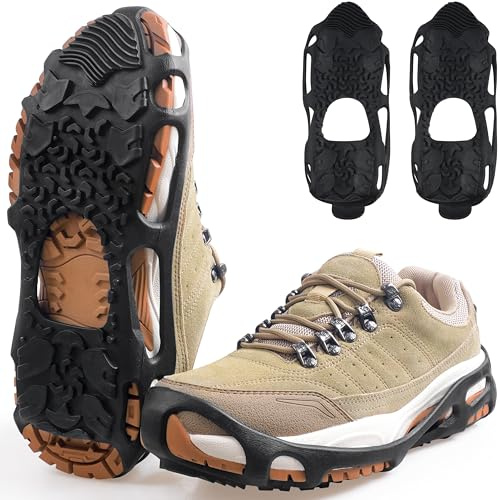 Spikeless Ice Cleats, Indoor Outdoor Snow Traction Crampons Anti-Slip Roofing Shoes Grips Grippers Slip-On Rubber Tread Overshoes Spikeless Traction Devices for Slick Wet Slippery Surfaces