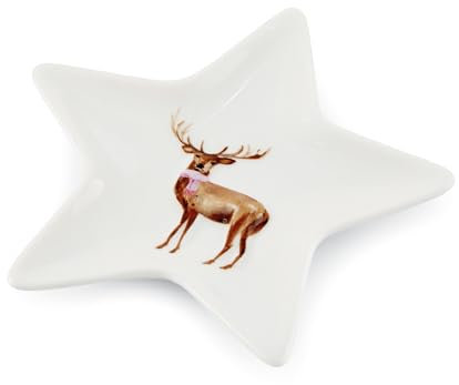 Cooksmart Porta-bustine di tè in ceramica con design britannico, piatto per bustine di tè usate, piatto per bustine di tè dal design moderno, motivo: cervo natalizio