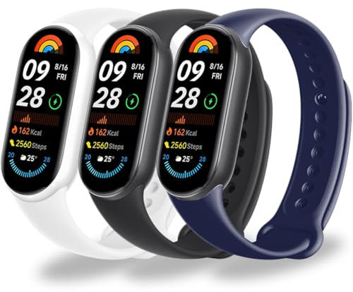 MONUARY 3 Piezas Correas Compatibles con Xiaomi Smart Band 10/9/8, Pulseras de Deportivas de Colores, con Herrajes Metálicos, Suaves y Transpirables, Liberación Rápida