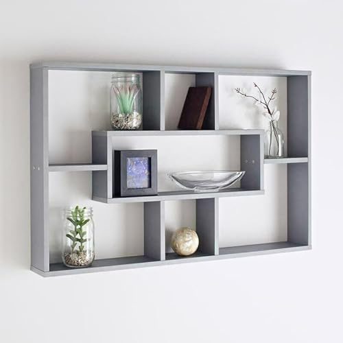 Homme Concept - Grey Multi Compartment Space Saving Floating Display Shelves Storage Shelf Organiser Unit Home Decor Bookshelf