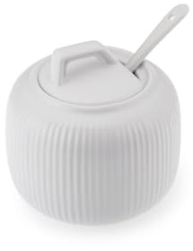 Pullmer Zuckerdose aus Keramik mit Deckel und einem Zuckerlöffel, Zuckerbehälter(Streifen Weiß)
